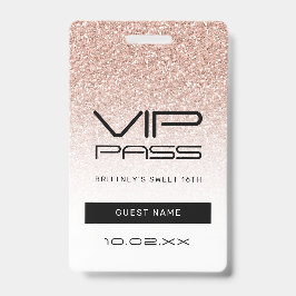 Pink Ombre Glitzer Sweet 16. VIP Pass Lanyard Ausweis