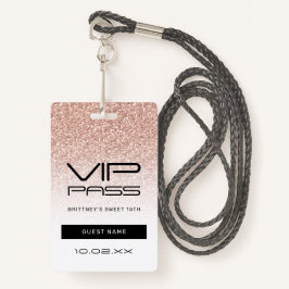Pink Ombre Glitzer Sweet 16. VIP Pass Lanyard Ausweis
