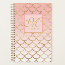Pink Ombre Gold Mermaid & Script Monogram