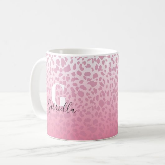Pink Ombre Leopard Muster Custom Monogram & Name Kaffeetasse (Vorderseite Links)