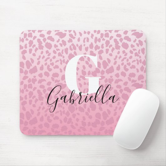 Pink Ombre Leopard Muster Custom Monogram & Name Mousepad (Mit Mouse)