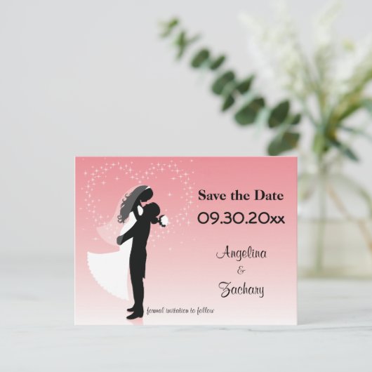 Pink Ombre Save the Date Hochzeitkarte Ankündigungspostkarte (Stehend Vorderseite)
