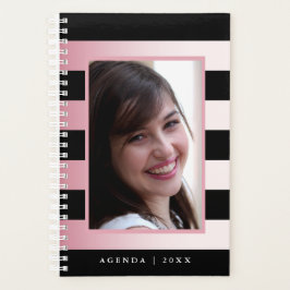 Pink Ombre und Black Stripes Foto Agenda Planer