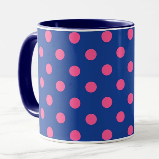 Pink On Blue Polka Dots Pattern Design Tasse