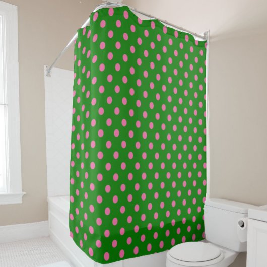 Pink On Green Polka Dots Pattern Design Duschvorhang