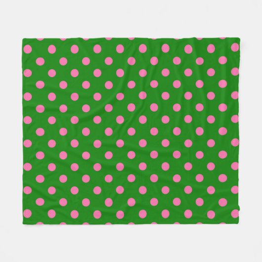 Pink On Green Polka Dots Pattern Design  Fleecedecke (Vorderseite (Horizontal))