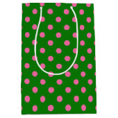 Pink On Green Polka Dots Pattern Design Mittlere Geschenktüte (Vorderseite)