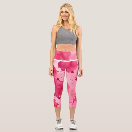 Pink on Pink Abstract Capri Leggings (Vorderseite)