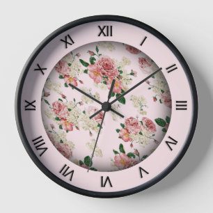 Pink on Pink Vintage Floral Large Clock Uhr