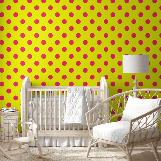 Pink On Yellow Polka Dots Pattern Design  Tapete (Von Creator hochgeladen)