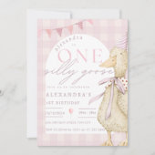 Pink One Albern Gingham Gingham 1. Geburtstag Einladung (Vorderseite)