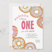 Pink One Donut Erste Geburtstagsparty Einladung (Vorderseite)