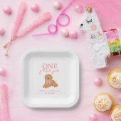 Pink One Golden Year Doodle Puppy Birthday Pappteller (Party)