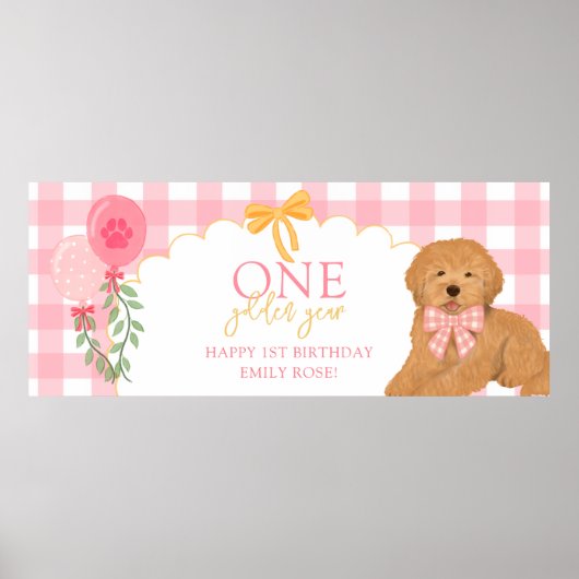 Pink One Golden Year Goldendoodle Dog 1st Birthday Poster (Vorne)
