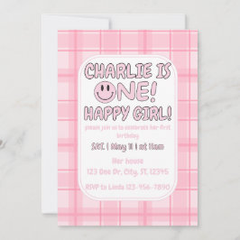 Pink One Happy Girl Geburtstag Einladung