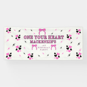 PINK ONE HEARTS Vinyl 2,5'X6' Mädchen 1. Geburtsta Banner