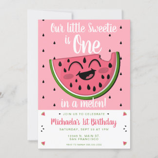 Pink One in a Melon Watermelon Girl's 1st Birthday Einladung