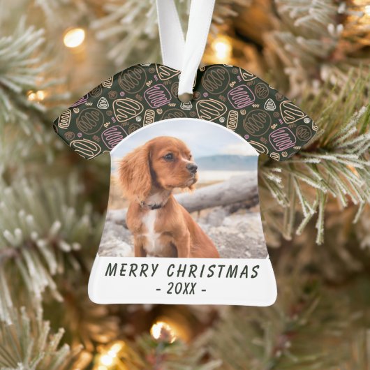 Pink One Line Art Dog Foto Weihnachtskuchen Ornament (Baum)