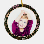 Pink One Line Art Frohe Weihnachten Familie Foto Keramik Ornament (Vorne)