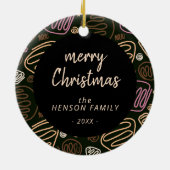 Pink One Line Art Frohe Weihnachten Familie Foto Keramik Ornament (Hinten)