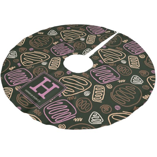 Pink One Line Artistic Zeichnend Muster Monogram Polyester Weihnachtsbaumdecke (Schrägansicht)