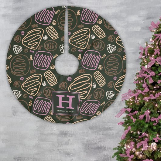 Pink One Line Artistic Zeichnend Muster Monogram Polyester Weihnachtsbaumdecke