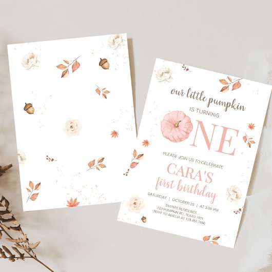 Pink One Little Pumpkin Birthday Party Einladung