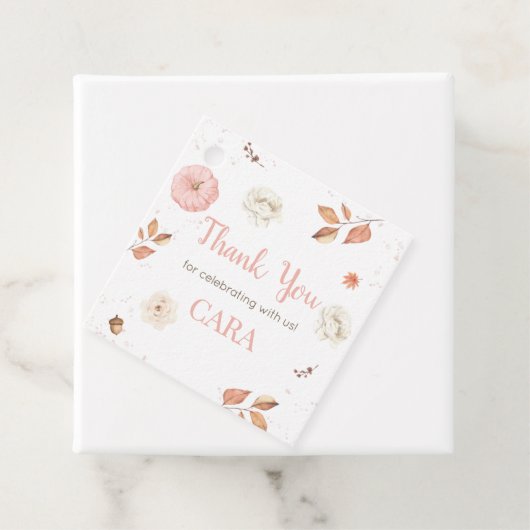 Pink One Little Pumpkin Birthday Party Square Geschenkanhänger (Beispiel)