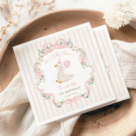 Pink One Silly Goose Coquette Bow 1st Birthday Serviette