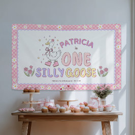 Pink One Silly Goose-Girl First Birthday Backdrop Banner