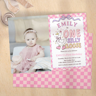 Pink One Silly Goose - Mädchen zum ersten Geburtst Einladung