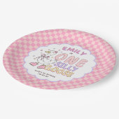 Pink One Silly Goose - Retro Mädchen erster Geburt Pappteller (Schrägansicht)