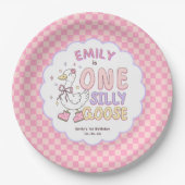 Pink One Silly Goose - Retro Mädchen erster Geburt Pappteller (Vorderseite)