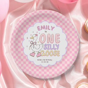 Pink One Silly Goose - Retro Mädchen erster Geburt Pappteller
