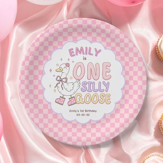 Pink One Silly Goose - Retro Mädchen erster Geburt Pappteller