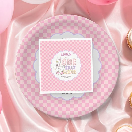 Pink One Silly Goose - Retro-Mädchen zum ersten Ge Serviette