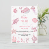 Pink Oneder Sea Geburtstag Einladung (Stehend Vorderseite)