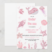 Pink Oneder Sea Geburtstag Einladung (Vorne/Hinten)