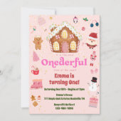 Pink ONEderful Christmas Winter 1. Geburtstag Einladung (Vorderseite)