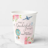Pink ONEderful World Girls 1. Geburtstag Pappbecher (Rückseite)