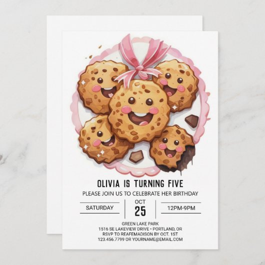 Pink Online Custom Cookies Geburtstag Einladung (Vorne/Hinten)