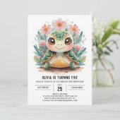 Pink Online Turtle Girl Geburtstag Einladung (Stehend Vorderseite)
