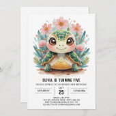 Pink Online Turtle Girl Geburtstag Einladung (Vorne/Hinten)