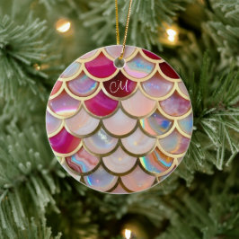 Pink Opal Iridescent Mermaid Scales Keramik Ornament