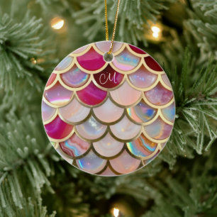 Pink Opal Iridescent Mermaid Scales Keramik Ornament