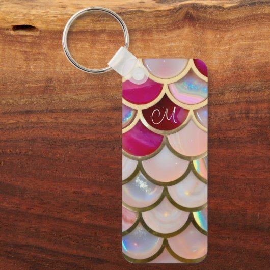 Pink Opal Iridescent Mermaid Scales Schlüsselanhänger (Vorderseite)