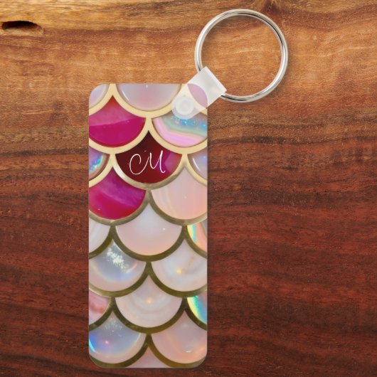 Pink Opal Iridescent Mermaid Scales Schlüsselanhänger (Rückseite)
