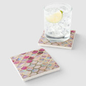 Pink Opal Iridescent Mermaid Scales Steinuntersetzer (Seitenansicht)