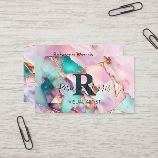 Pink Opal Stone Business Card Visitenkarte (Vorderseite/Rückseite Beispiel)