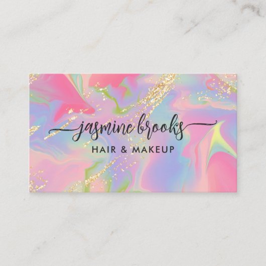 Pink Opal Watercolor Gold Glitzer Visitenkarte (Vorderseite)